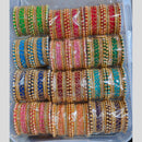Pooja Bangles Gold Plated Austrain Stone Metal Multi Color Bangle Set