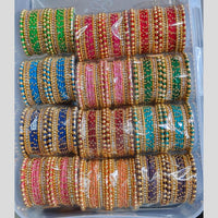 Pooja Bangles Gold Plated Austrain Stone Metal Multi Color Bangle Set