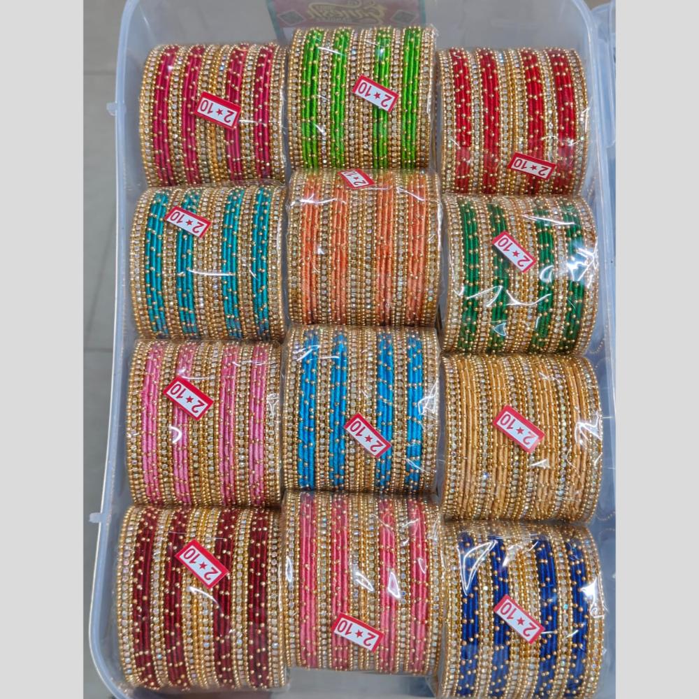 Pooja Bangles Gold Plated Austrain Stone Metal Multi Color Bangle Set