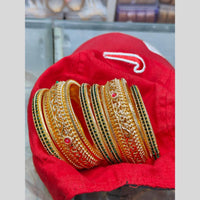 Pooja Bangles Gold Plated Sparkling Green & Pink Austrian Stone Bangles Set