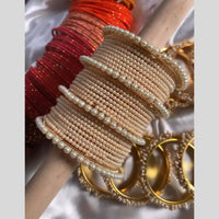 Pooja Bangles Gold Plated White Elegant Pearl Bangles Set 