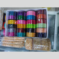 Pooja Bangles Stunning Gold Plated Multi Color Mirror And Pearl Metal Bangle Set