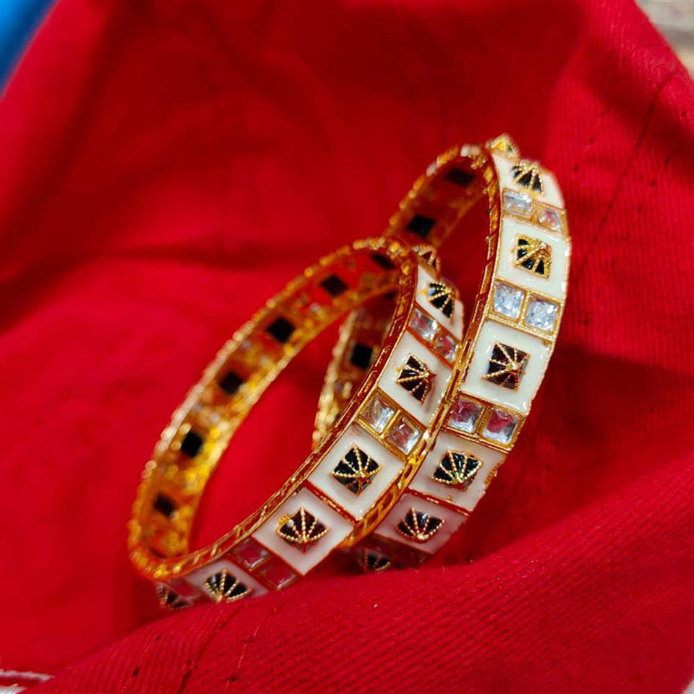 Pooja Bangles Festive Spark Gold Plated Crystal Stone And Meenakari Bangle Set