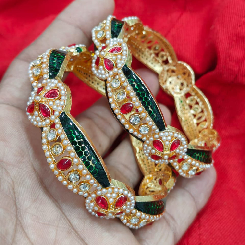 Pooja Bangles Traditional Grace Gold Plated Austrian Stone And Pearl Bangle Set