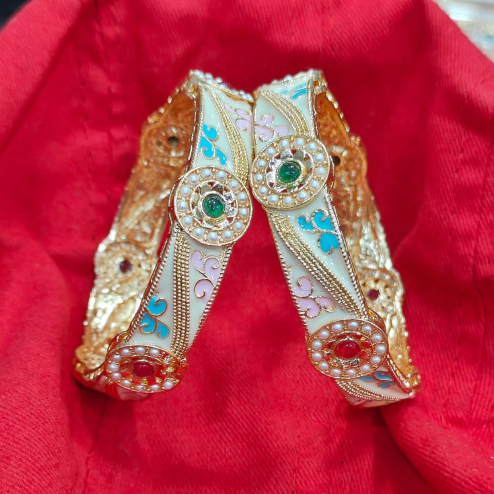 Pooja Bangles Ethnic Charm Gold Plated Meenakari And Pearl Bangle Set