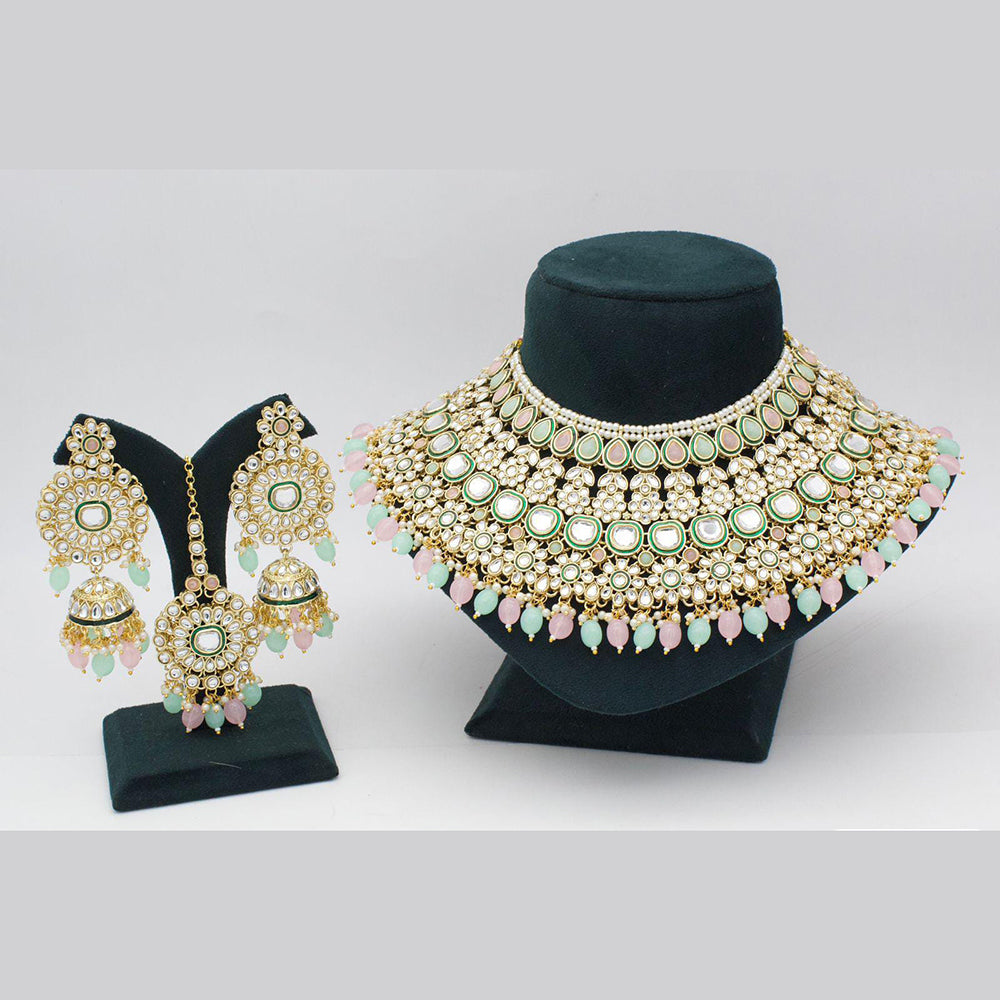 Pooja Bangles Gold Plated Kundan Stone And Beads Choker Necklace Set