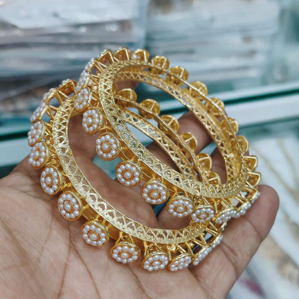 Pooja Bangles Gold Plated Pota Stone And Pearl Bangle Set