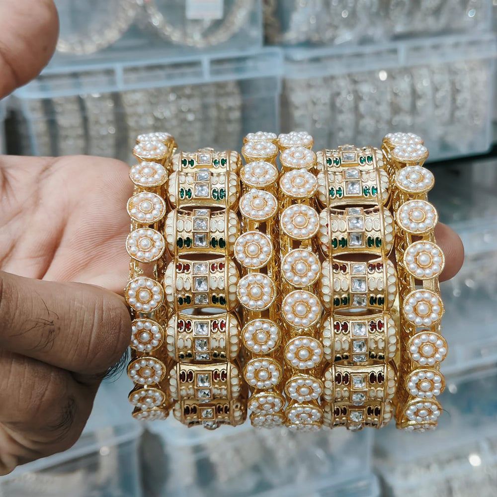 Pooja Bangles Gold Plated Pota And Pearl Bangle Set