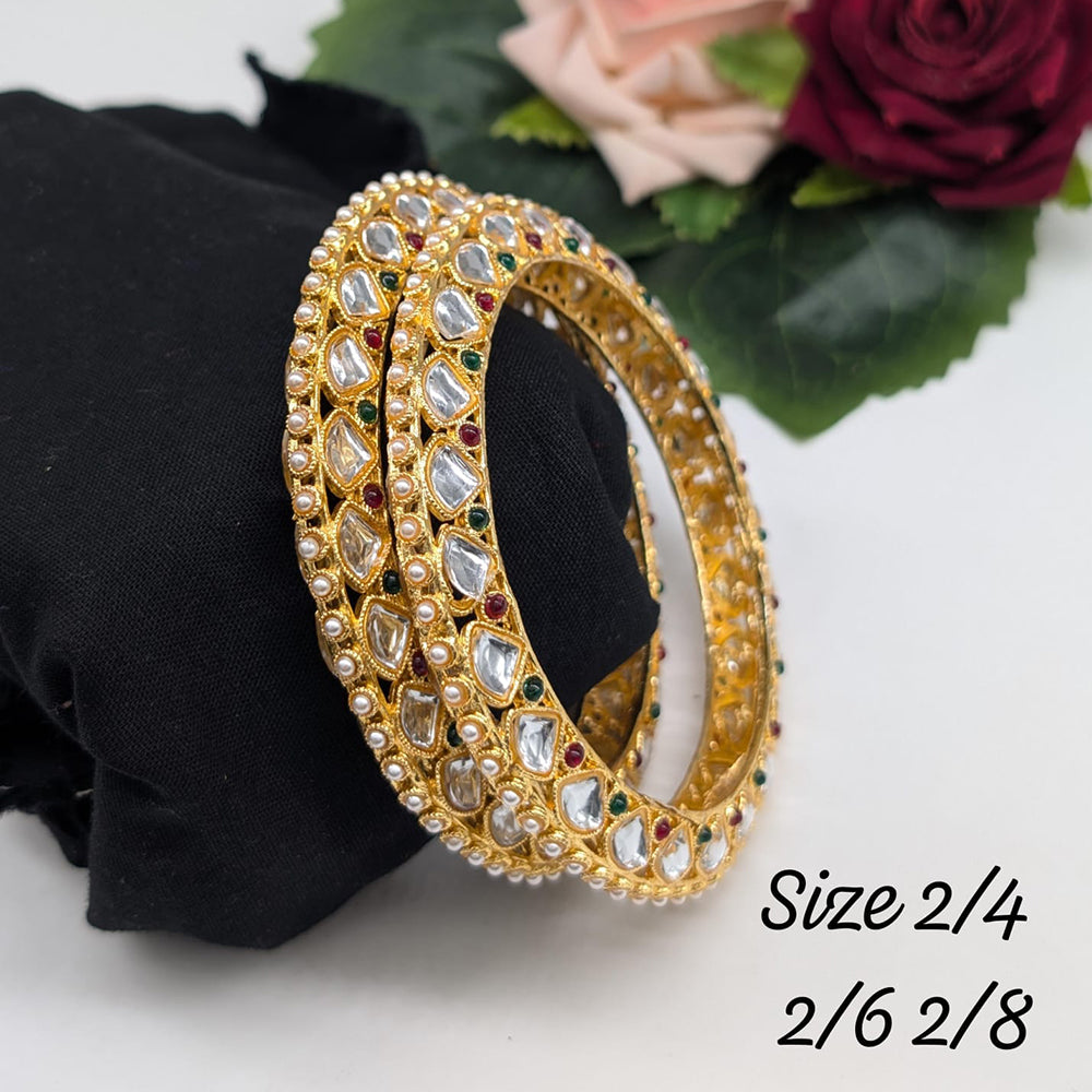 Pooja Bangles Gold Plated Pota Stone And Kundan Bangles Set