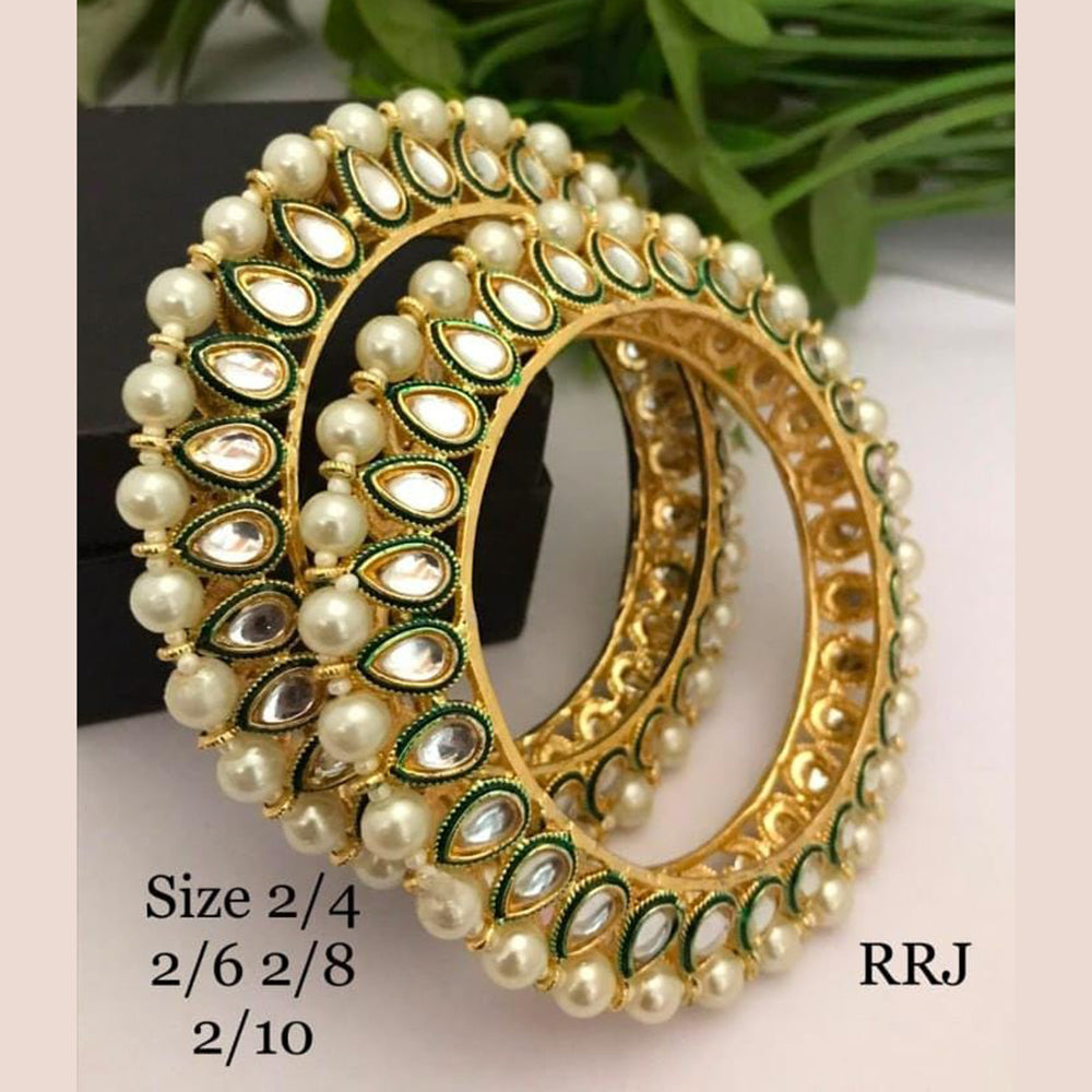 Pooja Bangles Gold Plated Kundan And Pearl Bangles Set