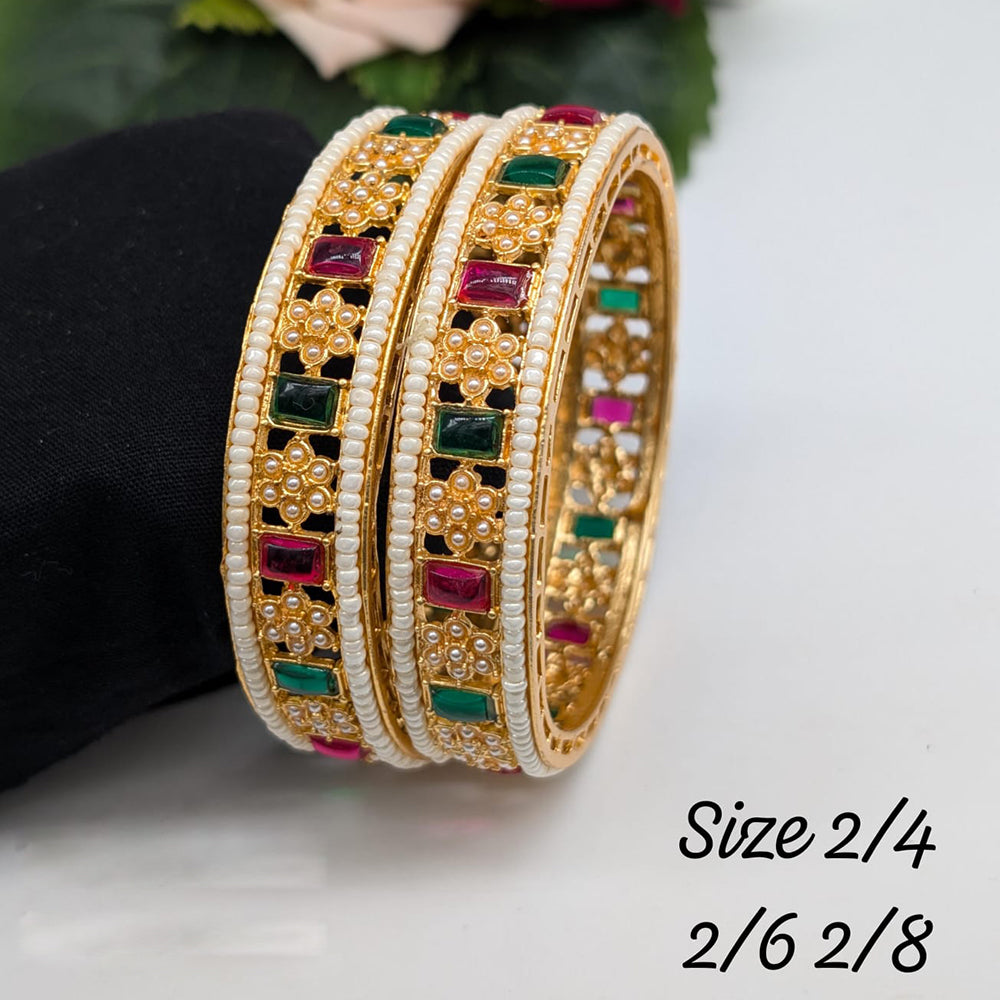 Pooja Bangles Gold Plated Crystal Stone And Pearl Bangles Set