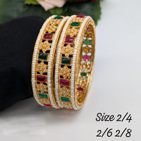 Pooja Bangles Gold Plated Crystal Stone And Pearl Bangles Set