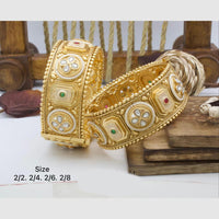 Pooja Bangles Gold Plated Pota Stone  And Meenakari Openable Bangles Set