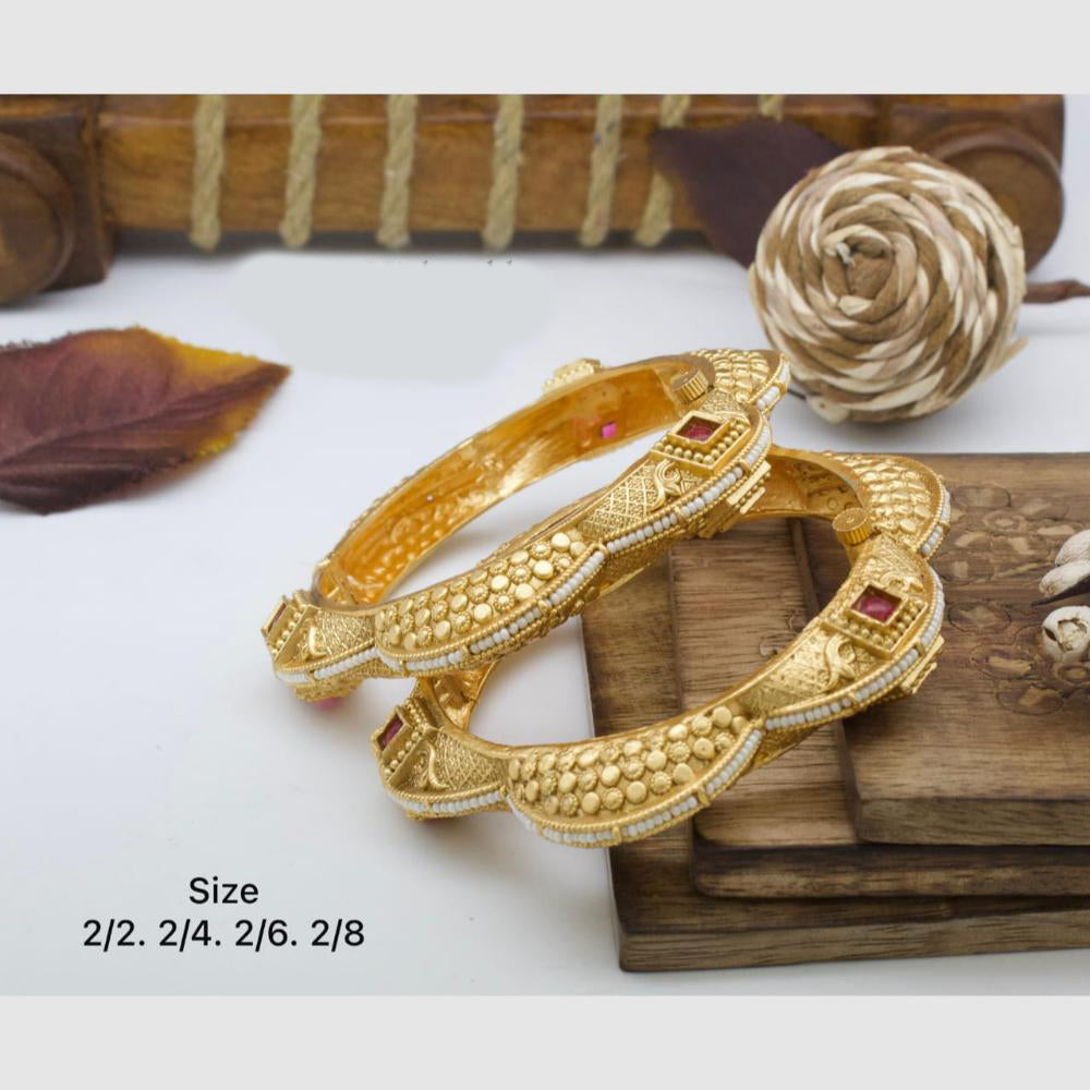 Pooja Bangles Gold Plated Pota Stone  And Pearl OpenableBangles Set