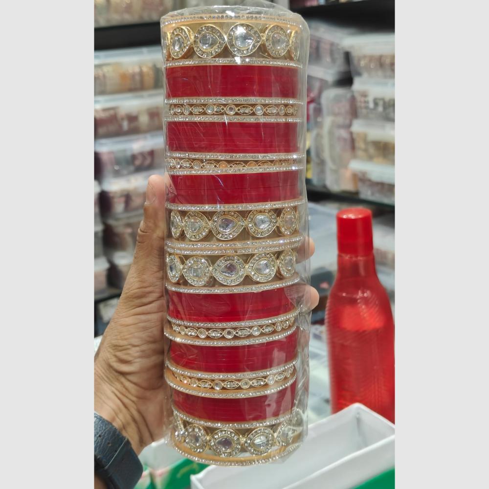 Pooja Bangles Gold Plated Kundan Stone Bridal Chura Bangle Set