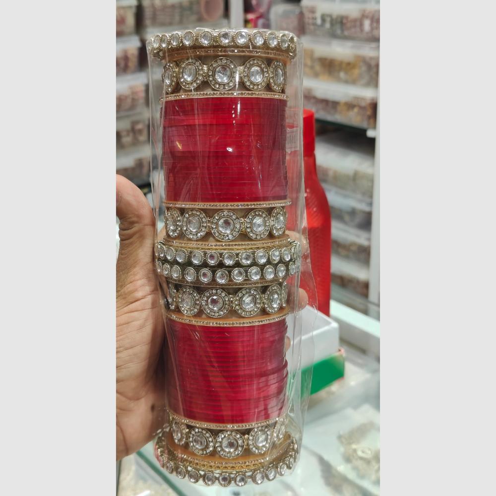 Pooja Bangles Gold Plated Kundan Stone Bridal Chura Bangle Set