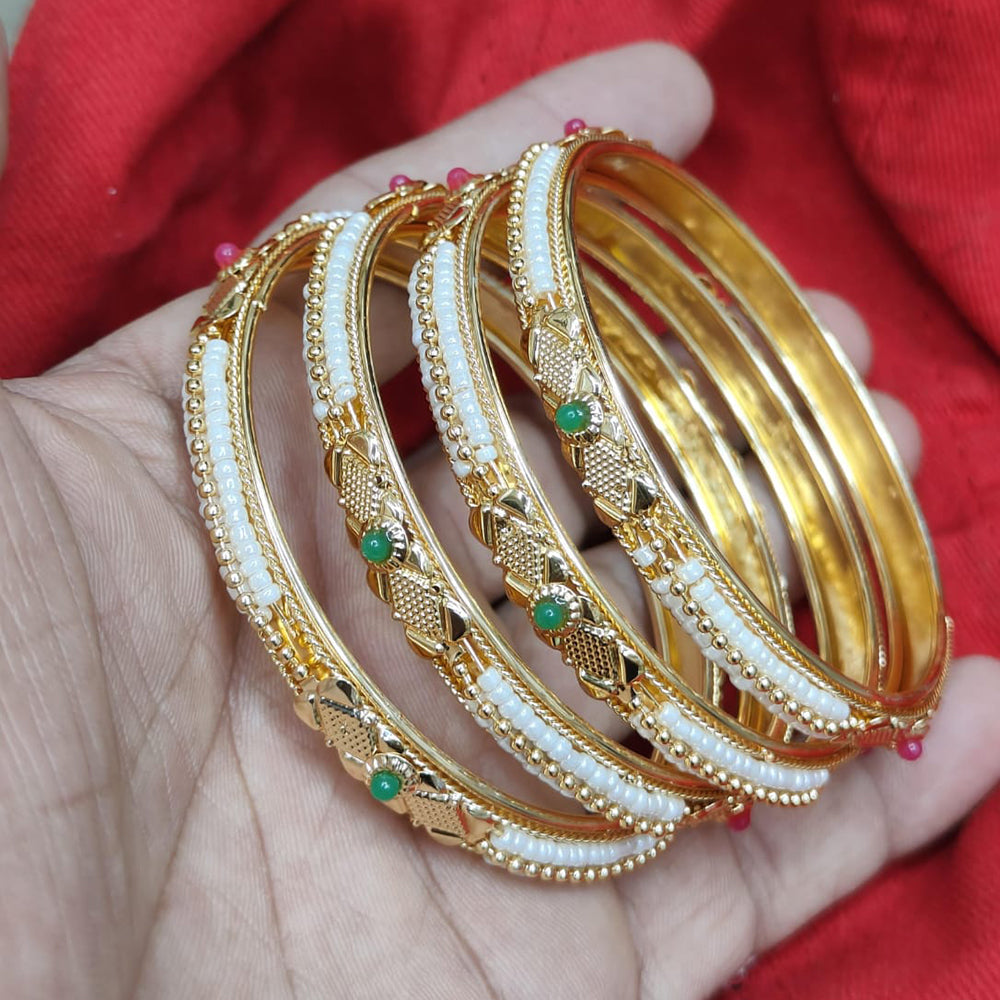 Pooja Bangles Gold Plated Pota Stone  And Pearl Bangles Set