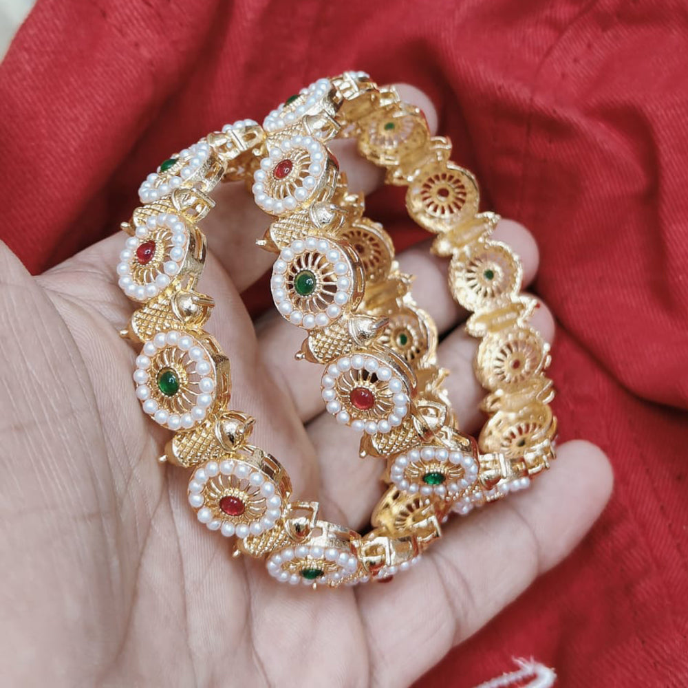 Pooja Bangles Gold Plated Pota Stone  And Pearl Bangles Set