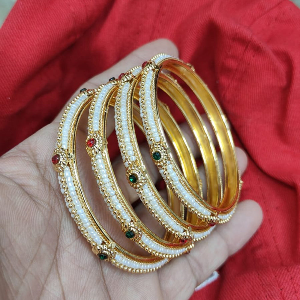 Pooja Bangles Gold Plated Pota Stone  And Pearl Bangles Set
