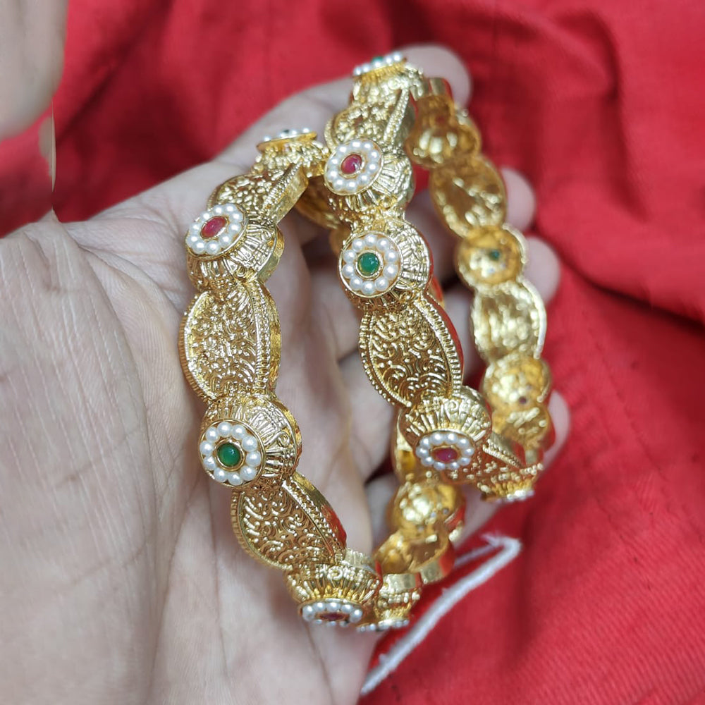 Pooja Bangles Gold Plated Pota Stone  And Pearl Bangles Set