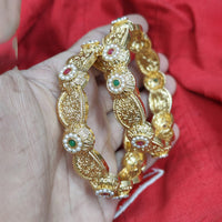 Pooja Bangles Gold Plated Pota Stone  And Pearl Bangles Set