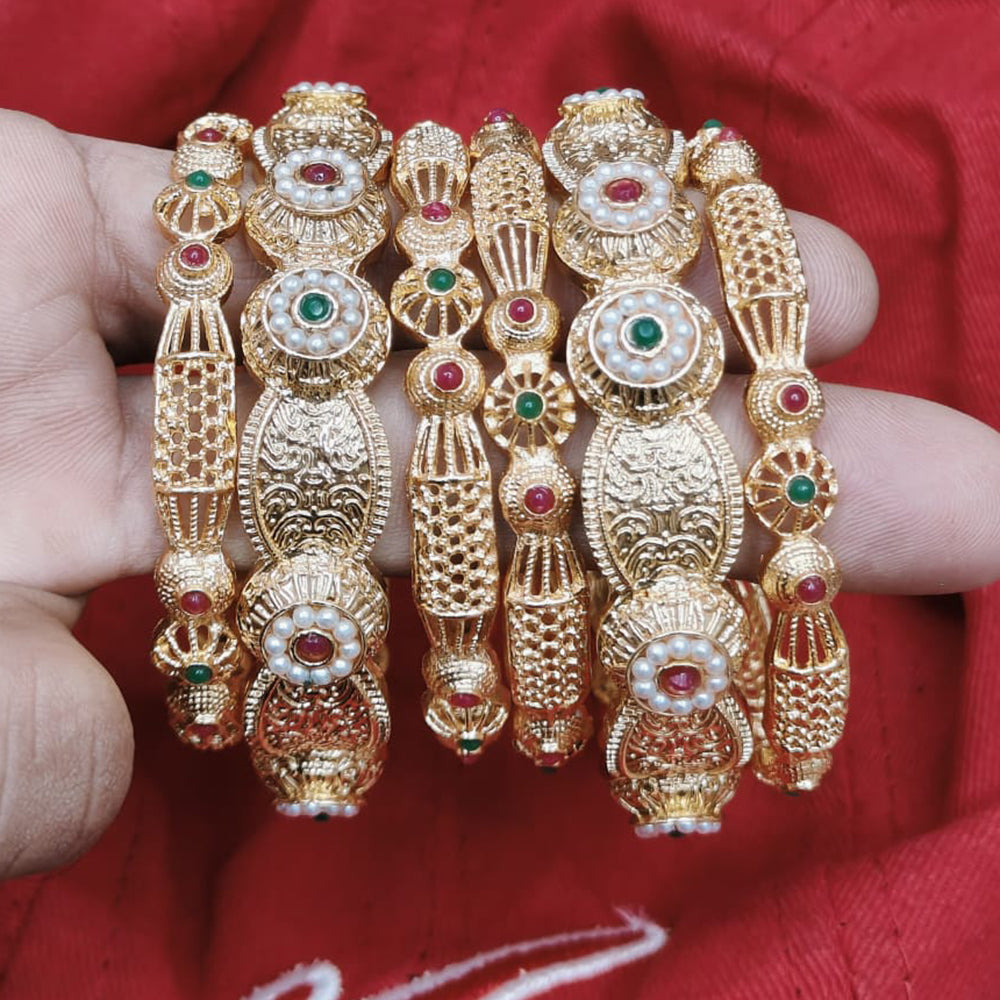Pooja Bangles Gold Plated Pota Stone  And Pearl Bangles Set