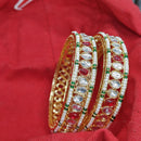 Pooja Bangles Gold Plated Kundan Stone And Pearl Bangle Set