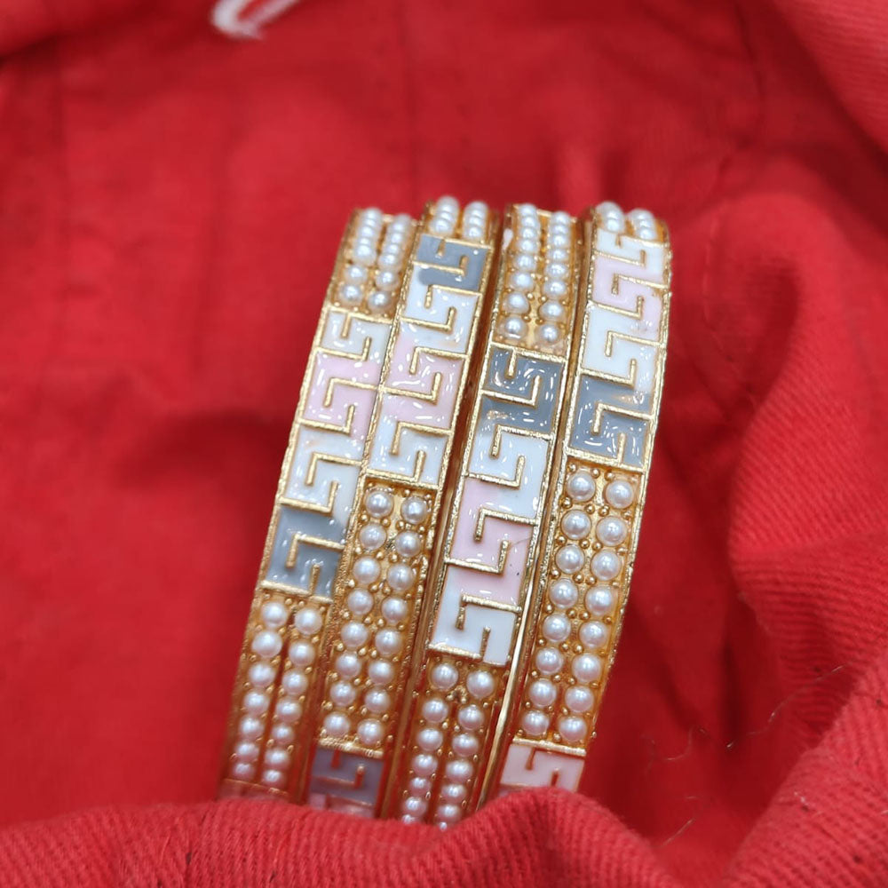 Pooja Bangles Ethnic Charm Gold Plated Meenakari And Pearl Bangle Set