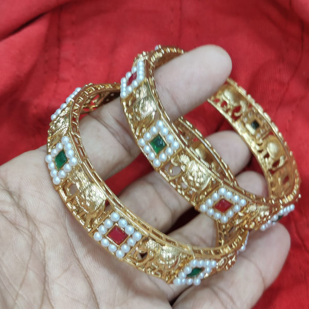 Pooja Bangles Gold Plated Pota Stone  And Pearl Bangles Set