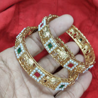 Pooja Bangles Gold Plated Pota Stone  And Pearl Bangles Set