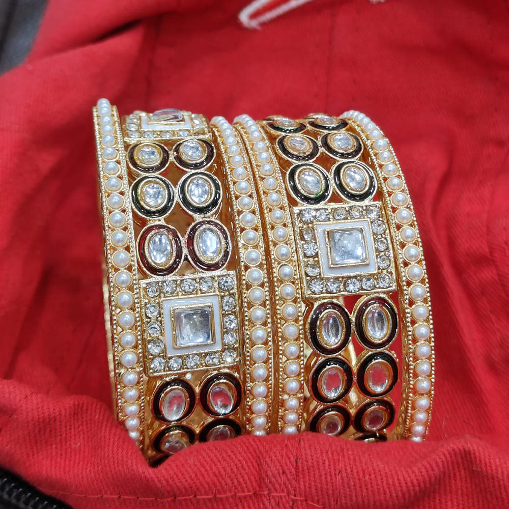 Pooja Bangles Gold Plated Kundan Stone And Pearl Bangle Set