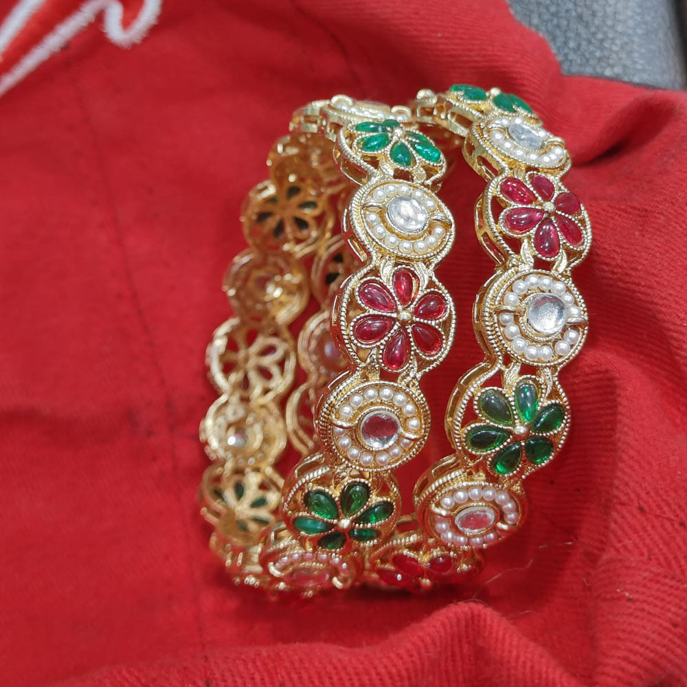Pooja Bangles Gold Plated Pota Stone  And Pearl Bangles Set