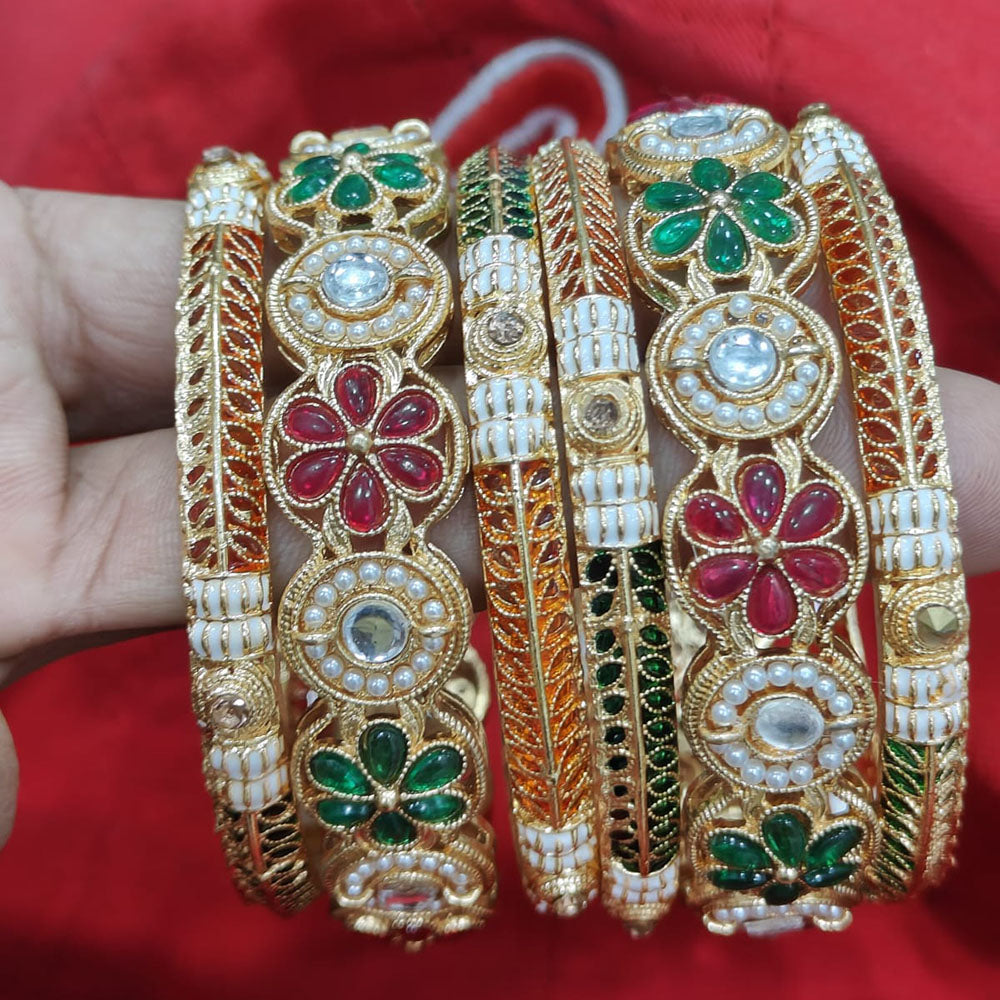 Pooja Bangles Gold Plated Meenakari Pearl And Pota Bangles Set