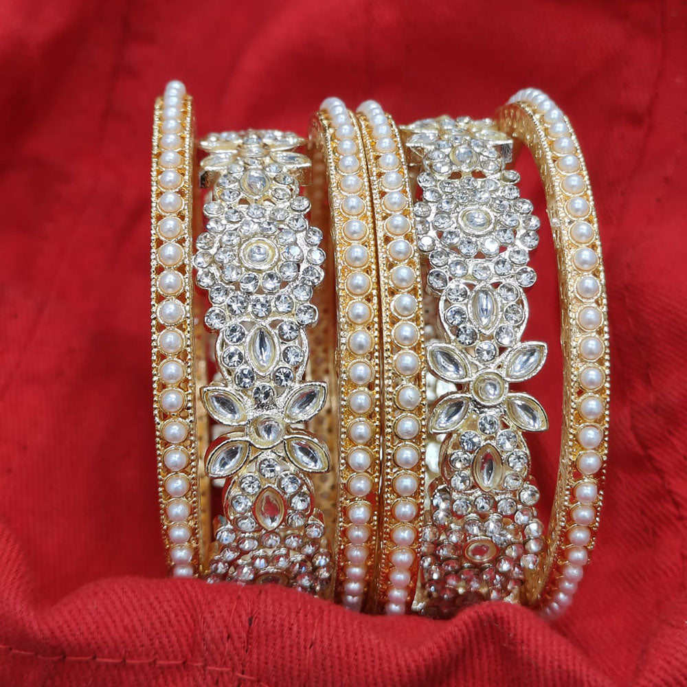 Pooja Bangles Gold Plated Austrian Stone And Pearl Bangles Set