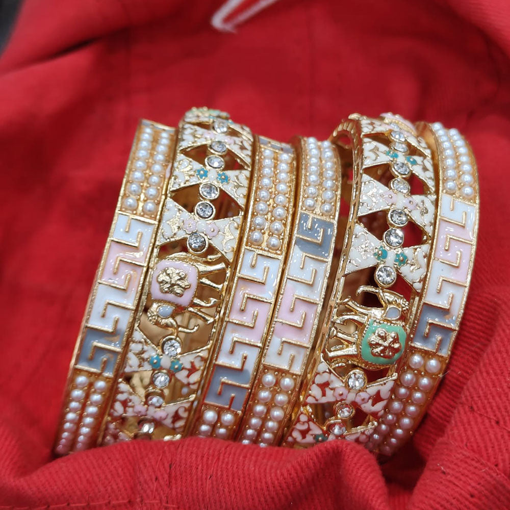 Pooja Bangles Ethnic Charm Gold Plated Meenakari And Pearl Bangle Set
