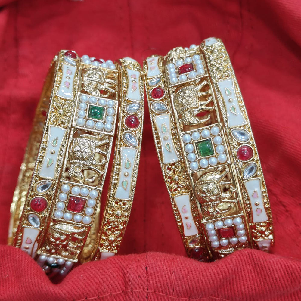 Pooja Bangles Gold Plated Meenakari Pearl And Pota Bangles Set