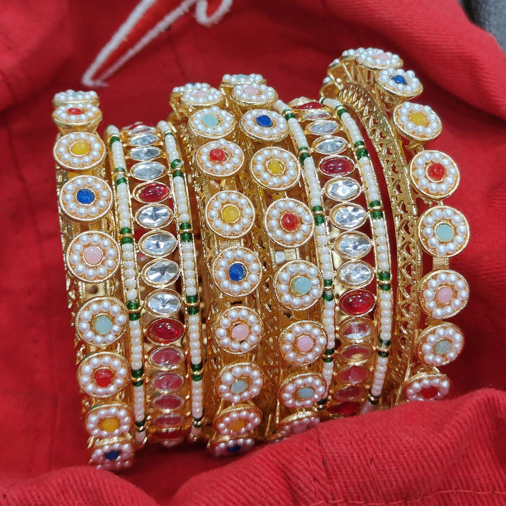 Pooja Bangles Gold Plated Pota Stone  And Pearl Bangles Set