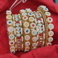 Pooja Bangles Gold Plated Pota Stone  And Pearl Bangles Set