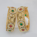 Pooja Bangles Gold Plated Pota Stone  And Pearl Openable Bangles Set