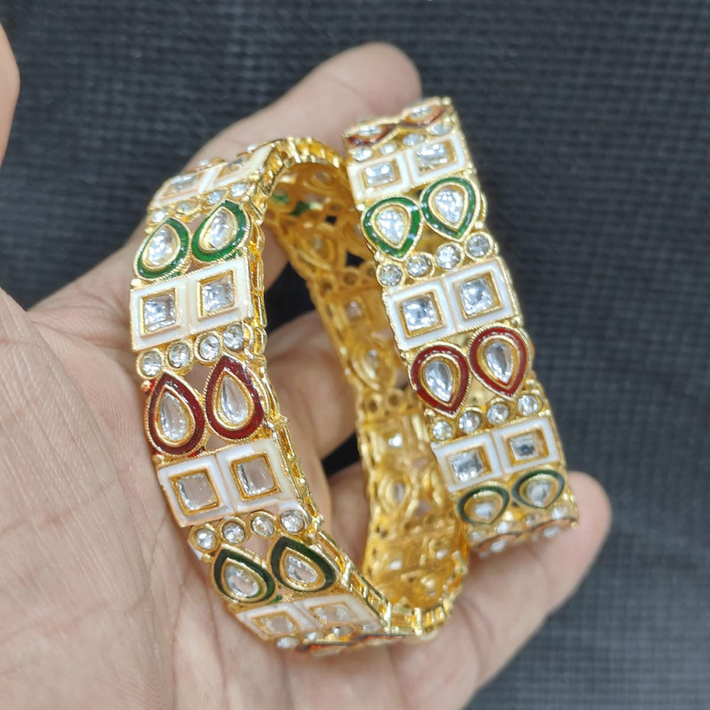 Pooja Bangles Gold Plated Kundan Stone And Meenakari Bangles Set