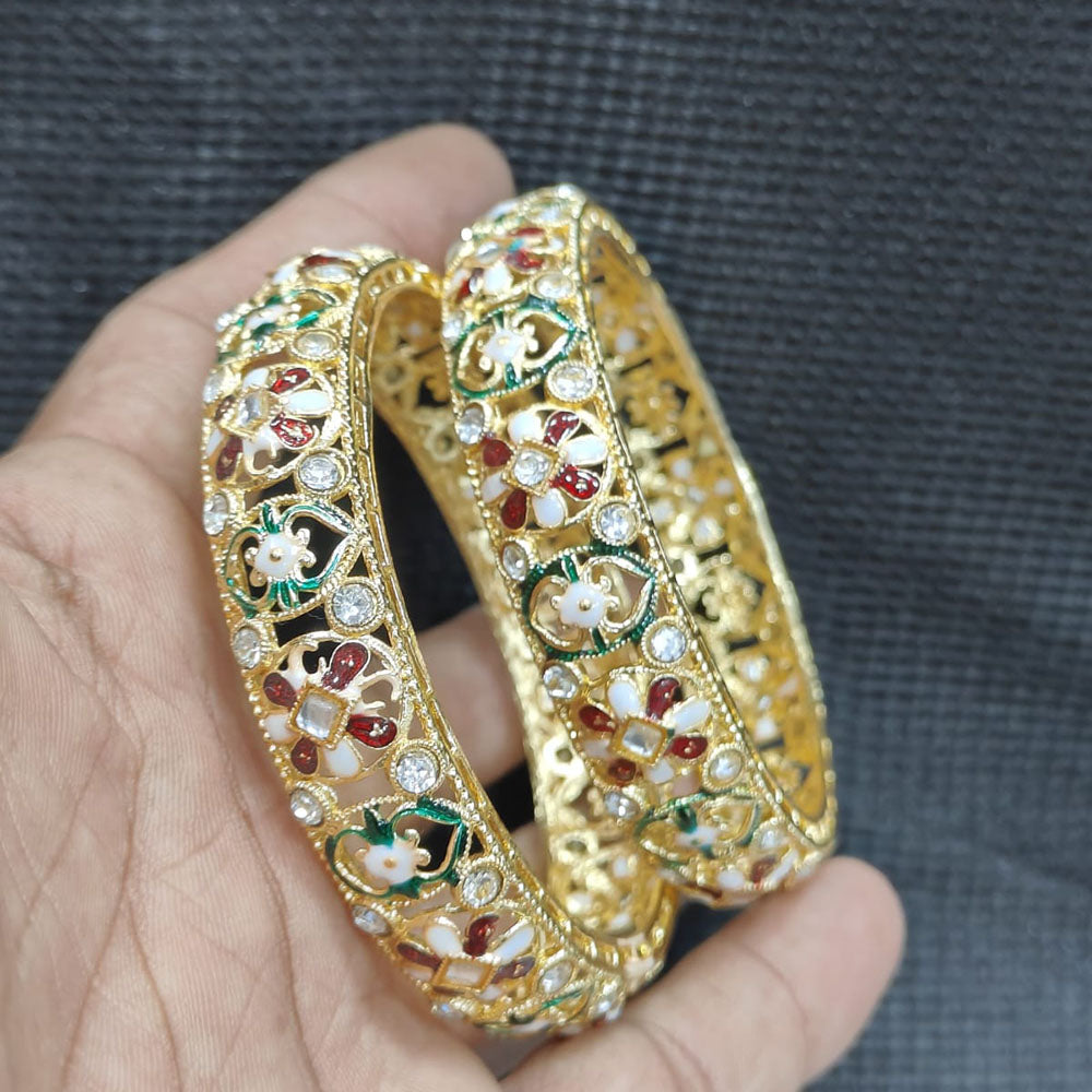 Pooja Bangles Gold Plated Kundan Stone And Meenakari Bangles Set