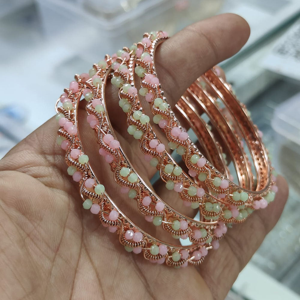 Pooja Bangles Rose Gold Plated Pearls Bangles Set