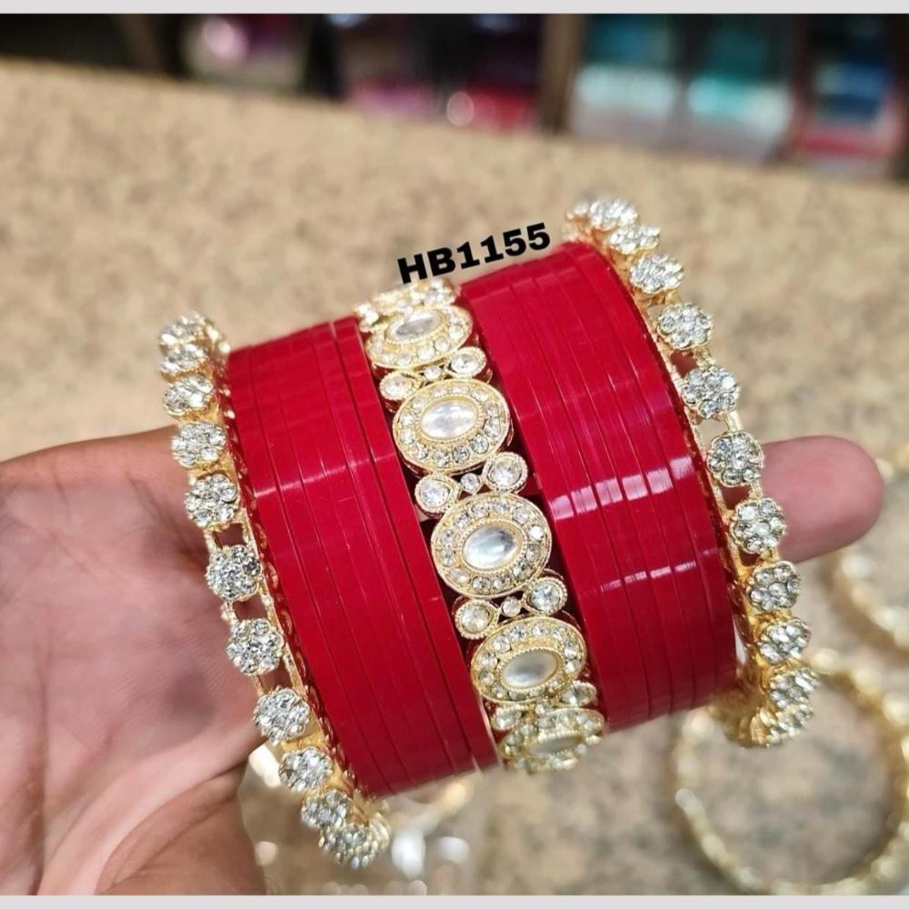 Pooja Bangles Gold Plated Kundan And Austrian Acrylic Bangles Set
