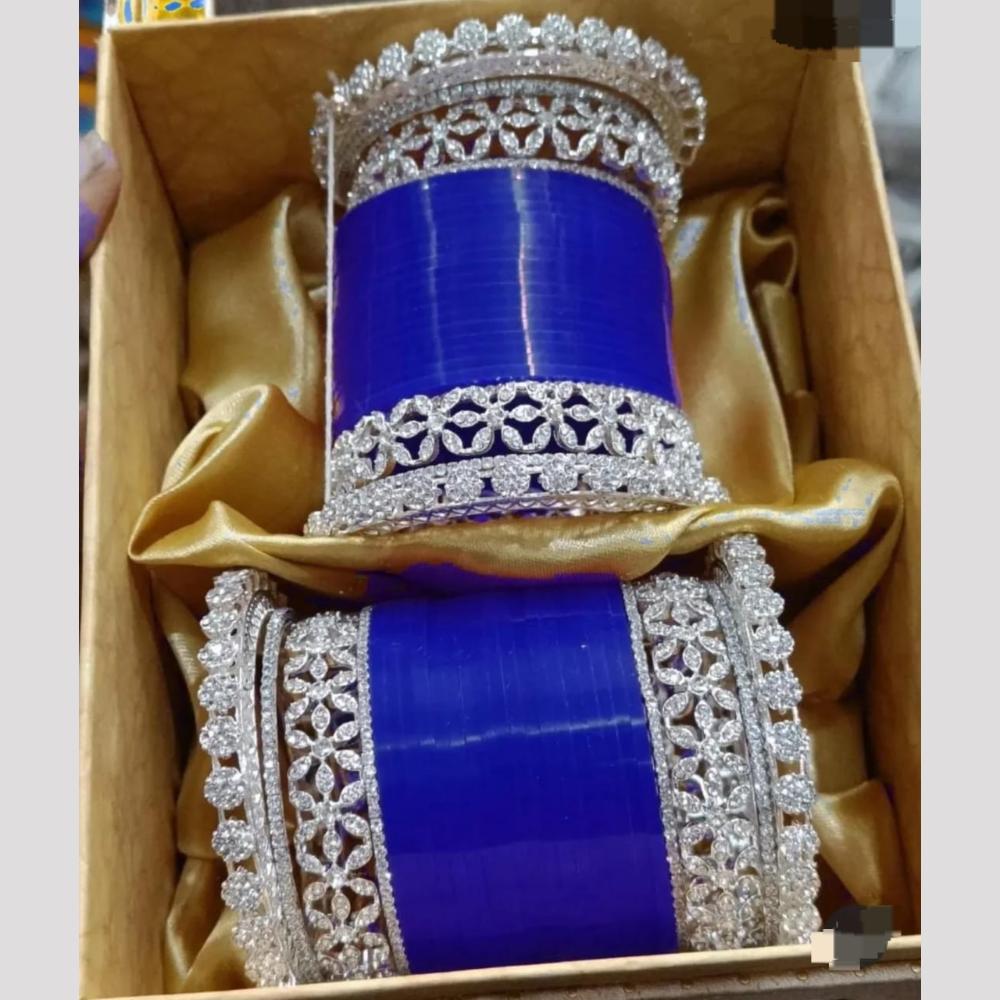 Pooja Bangles Silver Plated Austrian Acrylic Bangles Set