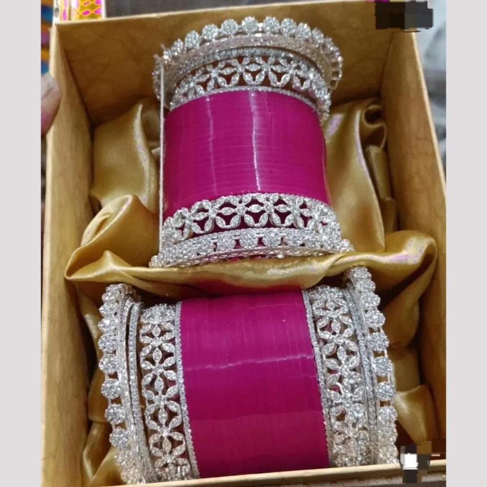 Pooja Bangles Silver Plated Austrian Acrylic Bangles Set