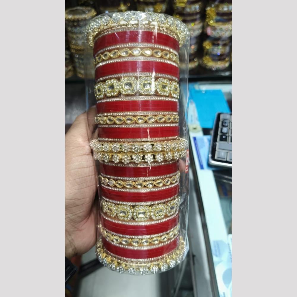 Pooja Bangles Gold Plated Kundan And Austrian Acrylic Bangles Set