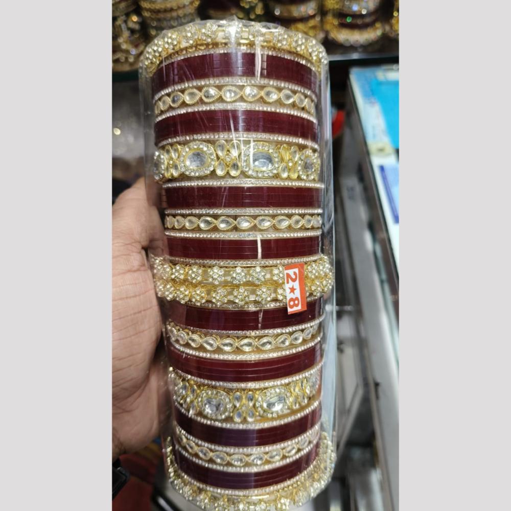 Pooja Bangles Gold Plated Kundan And Austrian Acrylic Bangles Set