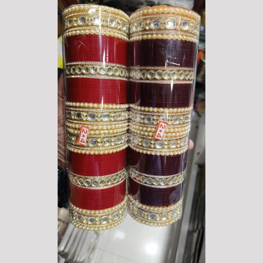 Pooja Bangles Gold Plated Kundan And Austrian Acrylic Bangles Set