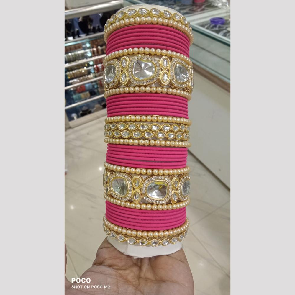 Pooja Bangles Gold Plated Kundan And Austrian Bangles Set