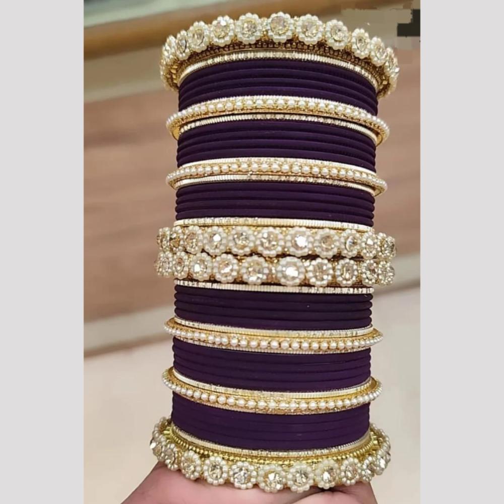 Pooja Bangles Gold Plated Austrian And Pearl Bangles Set